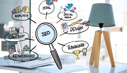 digital composite of business graphics with office background