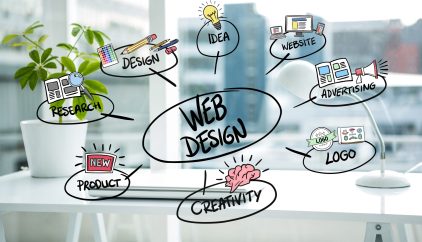 digital composite of business graphics with office background